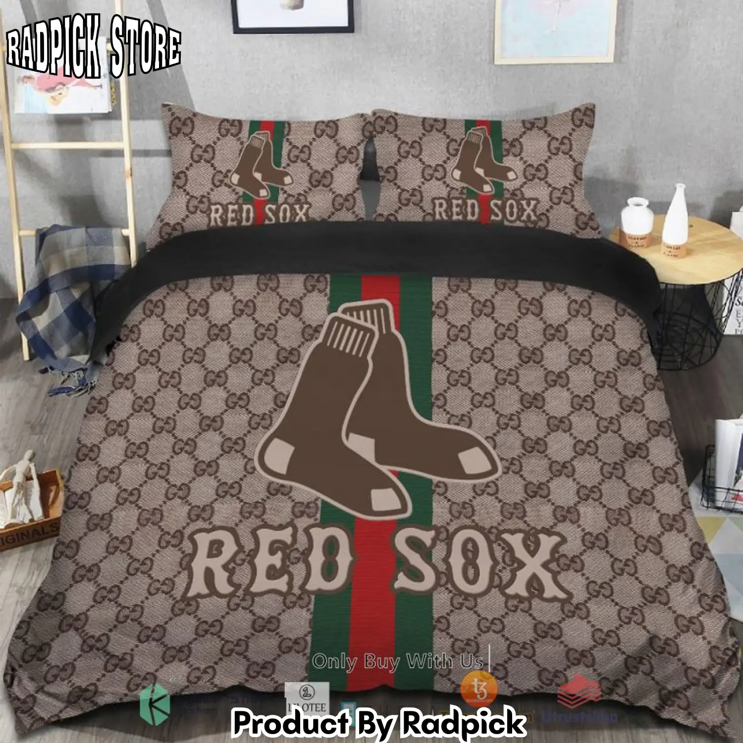 Radpick best boston red sox gucci bedding set rp3278383